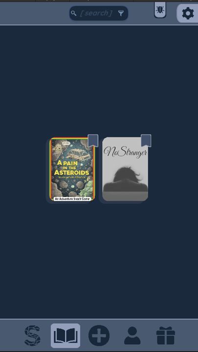 The published stories shelf, with two capsules side by side and the book icon selected in the bottom bar.